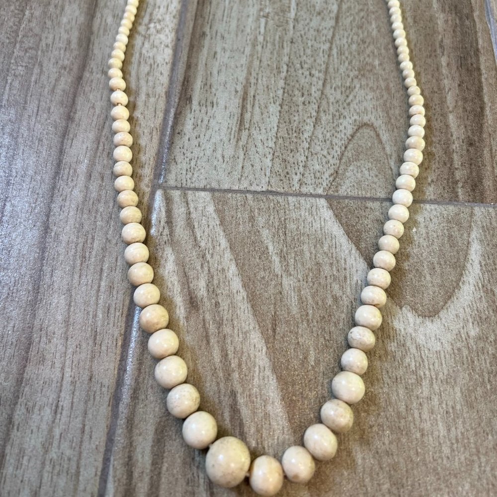 Vintage Bovine Bead Necklace 26"L graduated beads 5 mm to 9mm, creamy beige Tone